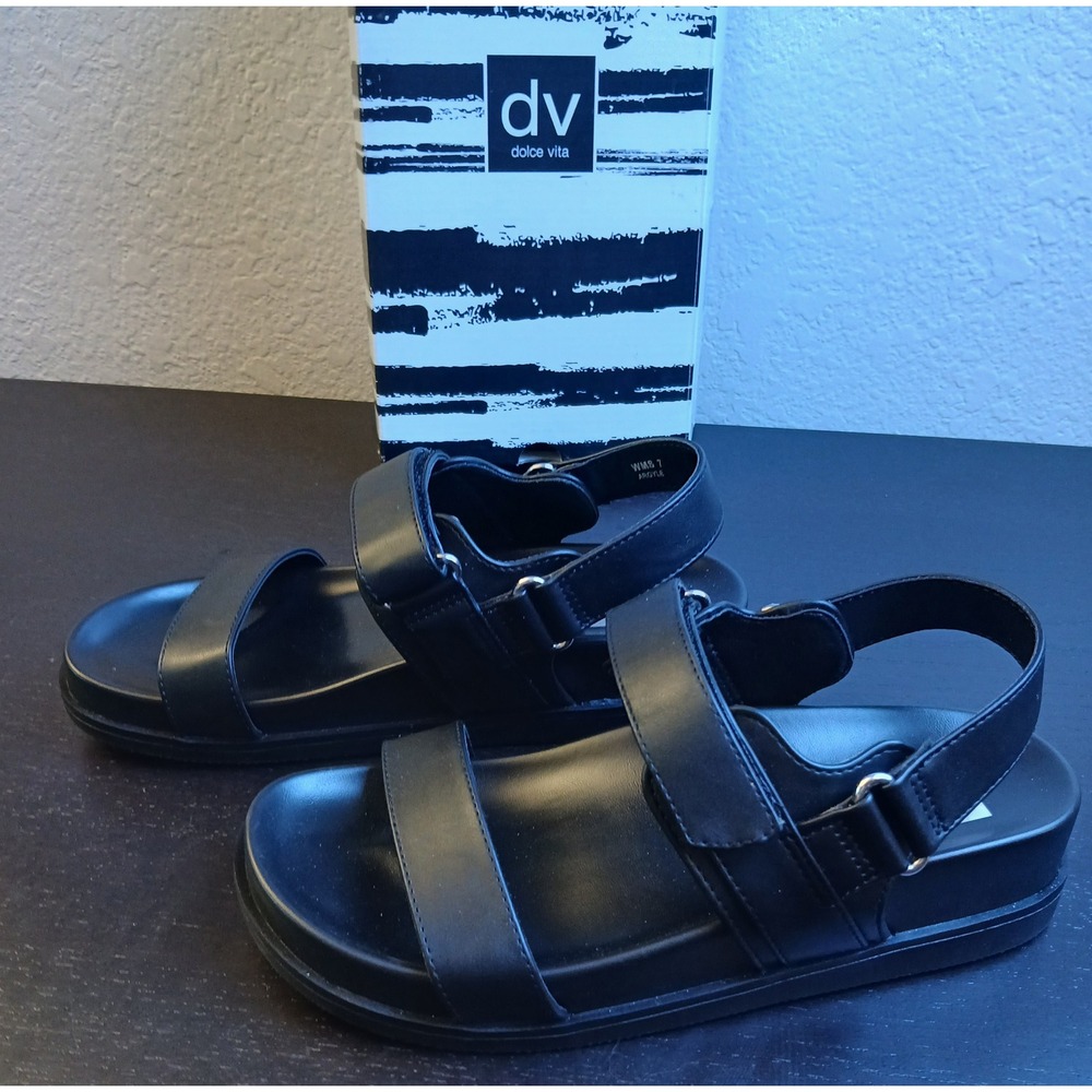DV Dolce Vita Argyle Black Footbed Platform Sandals Womens 7 RARGYLE0 NEW